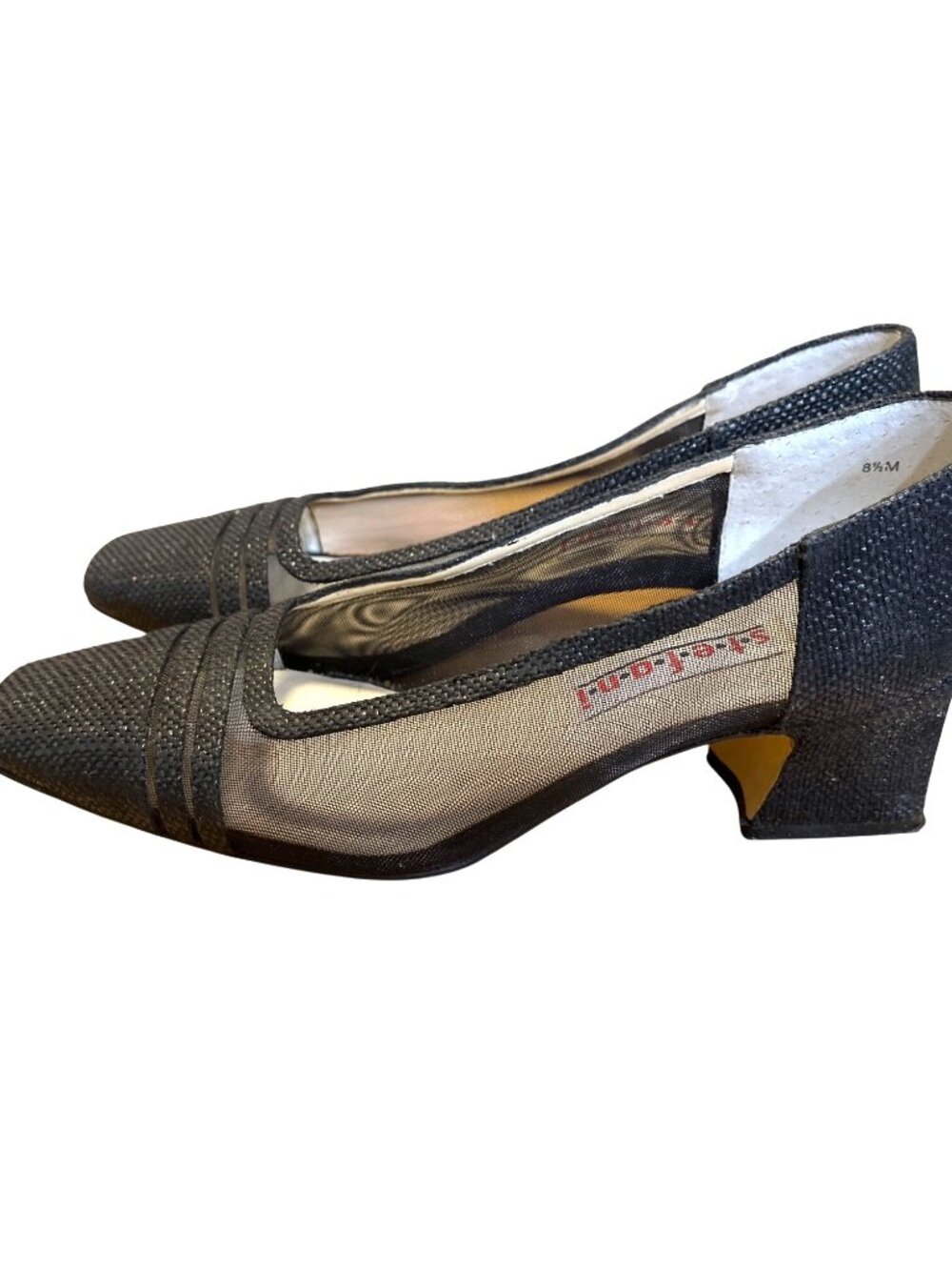 Stefani Black Mesh & Woven Textured Pumps Size 8.5M With 2-Inch Heels EUC